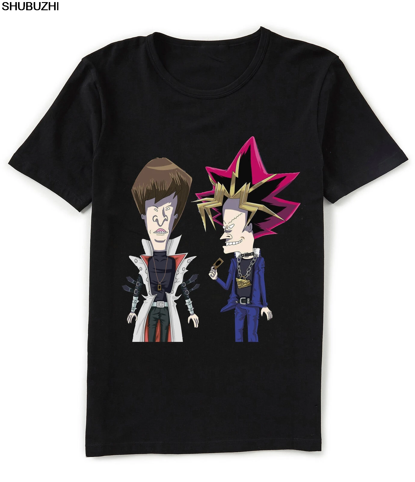 

Beavis and Butthead X Yu-gi-oh Yami Yugi Atem and Kaiba Funny Black T-Shirt Fashion T Shirts Slim Fit O-Neck Top Tee Plus Size