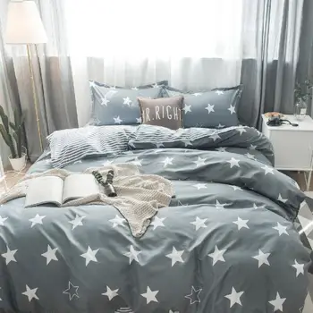 

Comfortable bedding 4pcs plaid duvet cover geometric stripe quilt set simple Nordic style bed set queen size bedding set luxury