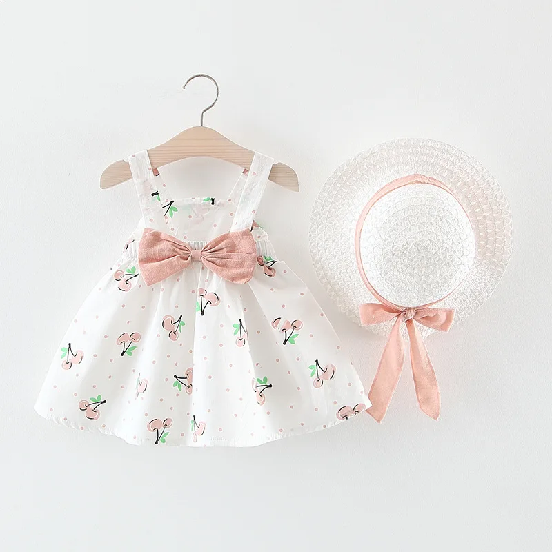 Платья с шапочкой для маленьких девочек; Новинка г.; летняя хлопковая детская одежда; платья принцессы без рукавов с цветочным принтом для дня рождения - Цвет: AX1122 pink