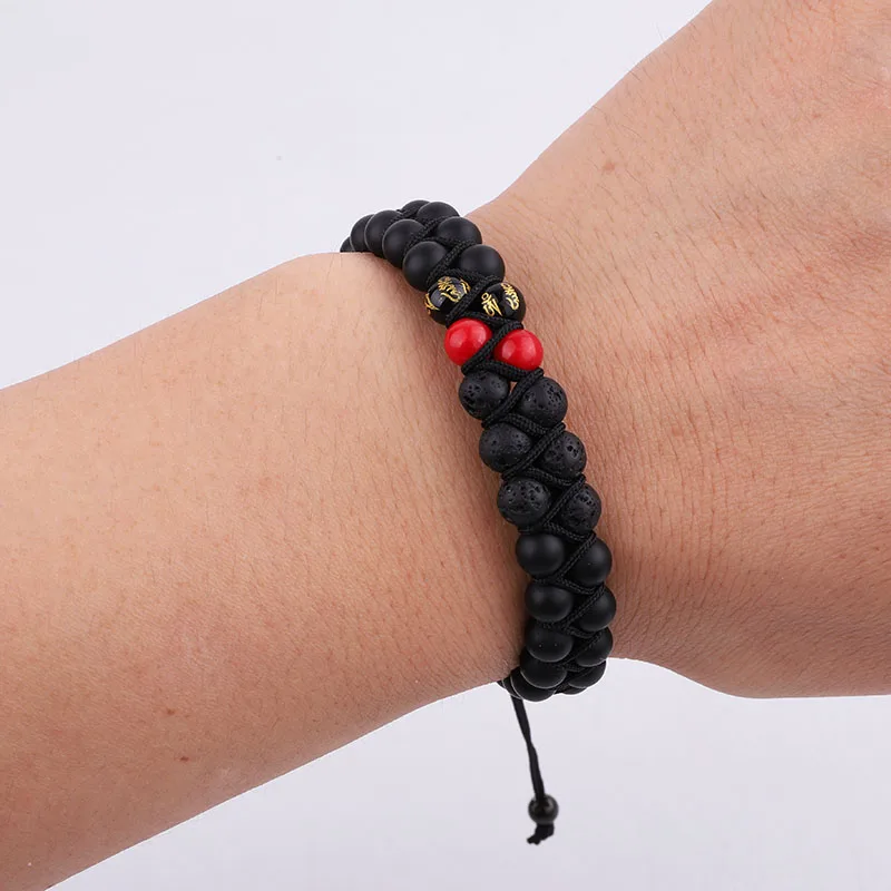 New Design Natural Lava Stone Black Onyx Tibetan Beads Braided Macrame Adjustable Bracelet Women Men - Image 5