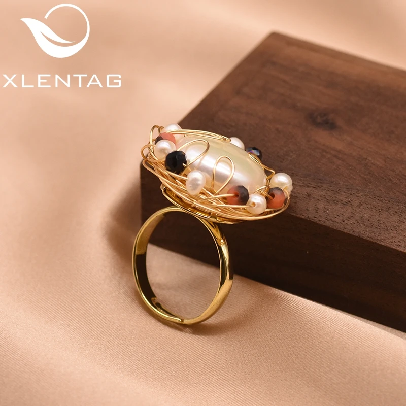 XlentAg натуральный пресноводный барокко белый Большой жемчуг Регулируемые кольца для женщин ручной работы обручальное кольцо ювелирные изделия GR0191