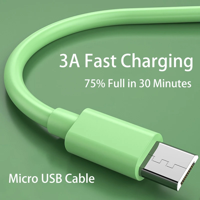 Kebiss микро USB кабель 3A мягкий силиконовый быстрой зарядки для передачи данных Samsung
