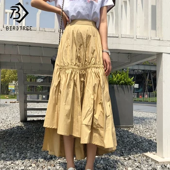 

2020 Summer Autumn Patchwork Women Skirts Elastic Waist Asymmetrical Midi Skirt Korean Style Bottoms All Match B06409K