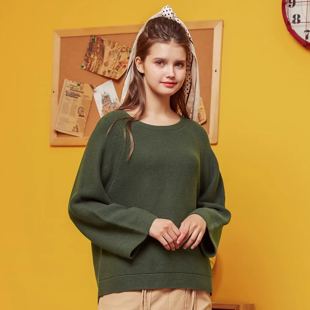 Metersbonwe, вязаный свитер, женские пуловеры с круглым вырезом, Осень-зима, базовые женские разноцветные свитера, элегантные, повседневные, свободные, подходят - Цвет: Palm Leaf Green