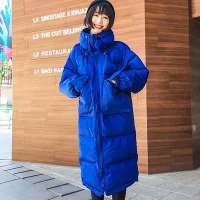 Royal blue Harajuku модные повседневные свободные зимние куртки с карманами, женские длинные стеганые пальто со стоячим воротником, Женская однотонная парка, топ, большие размеры, f2194 - Цвет: Royal blue