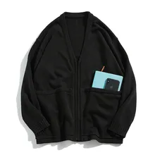 Твердые Для мужчин свитер пальто карманы с v-образным вырезом кардиган свитер осеннее Для мужчин Повседневное вязаные шерстяные свитера на молнии, в стиле «хип-хоп» Для мужчин кардиган