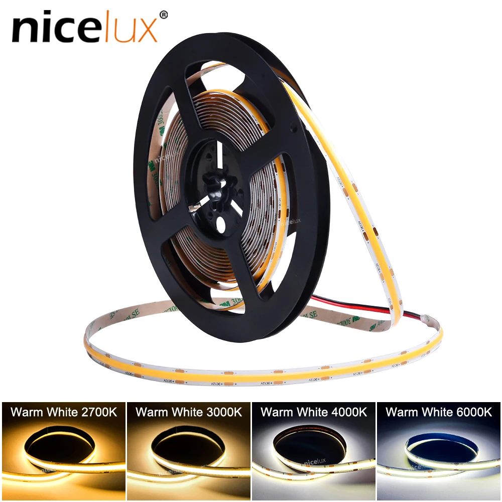 High Bright COB Strip Lights DC 12V 24V 480 LEDs/m 8mm Flexible FOB Tape Ribbon RA80 2700K 3000K 4000K 6000K Linear Dimmable CE | Освещение