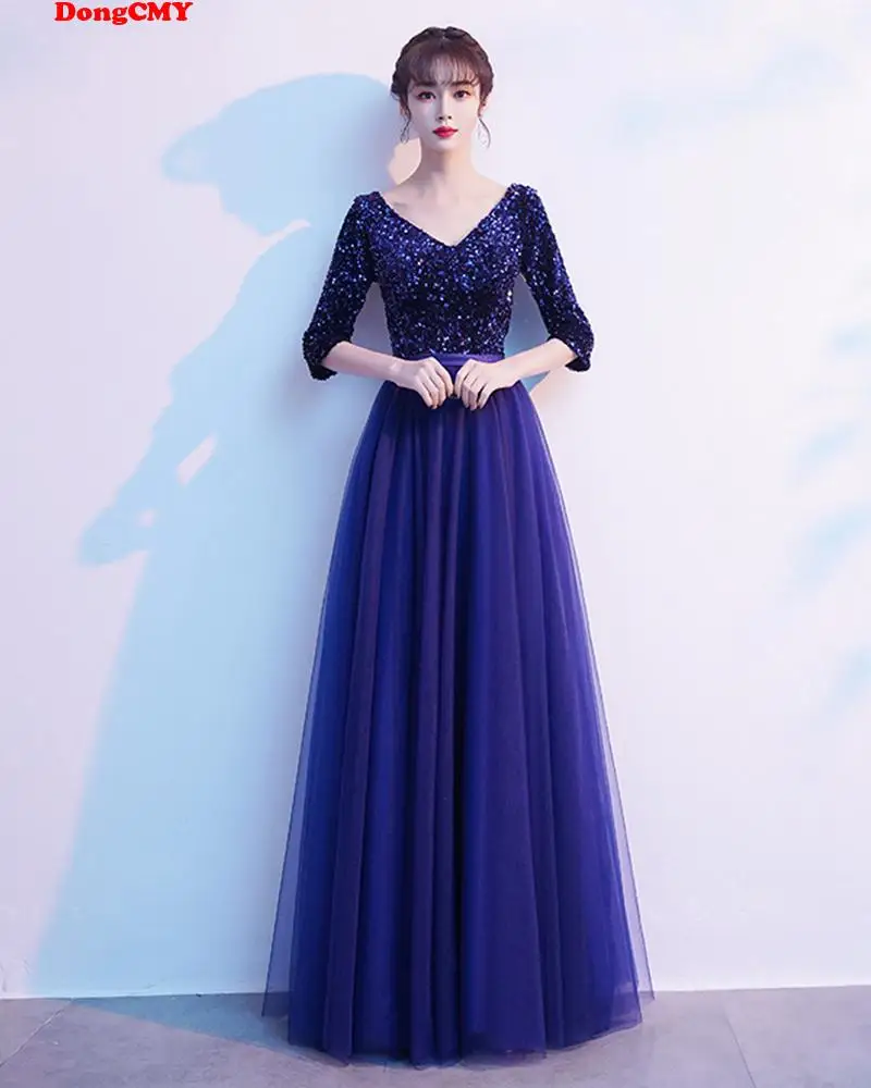 

NEW LONG LACE BEADING V-NECK EVENING DRESS DONGCMY ROBE DE SOIREE 2024 TULLE PLUS SIZE SEQUINED PROM VESTIDO DE FESTA