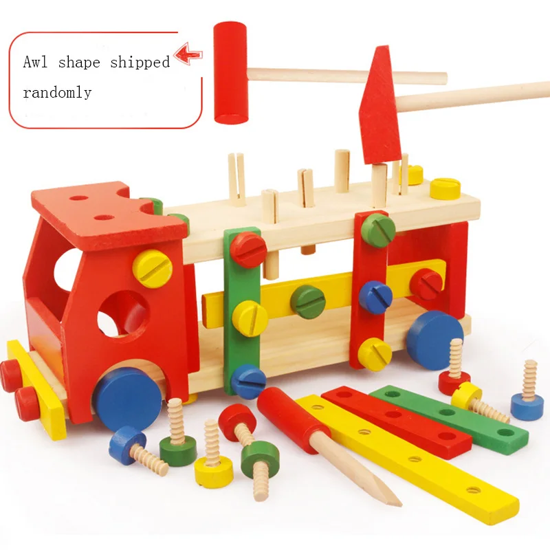Wooden children's educational toy boy knocking ball screw nut disassembly assembly set building block toy pretend play house
