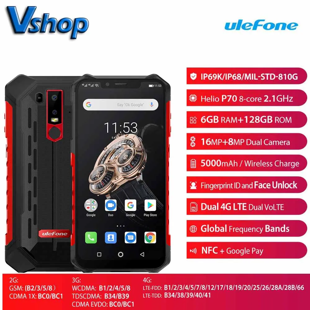 Ulefone Armor 6S Водонепроницаемый IP68 NFC прочный мобильный телефон Helio P70 Otca-core Android 9,0 6 ГБ+ 128 Гб Смартфон глобальная версия