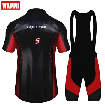 

WAMNI Short Sleeve Cycling Jersey Set Men Cycling Polyester 3D Quick drying Bike Team 2020 Men Full Zipper Cycling Jersey Set
