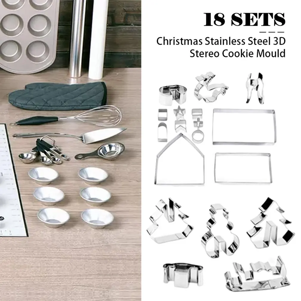 3D Christmas Cookie Cutters Set 18 Piece Cookie Cutters Holiday Cookie Biscuit Cutter Set For Kids Christmas Party
