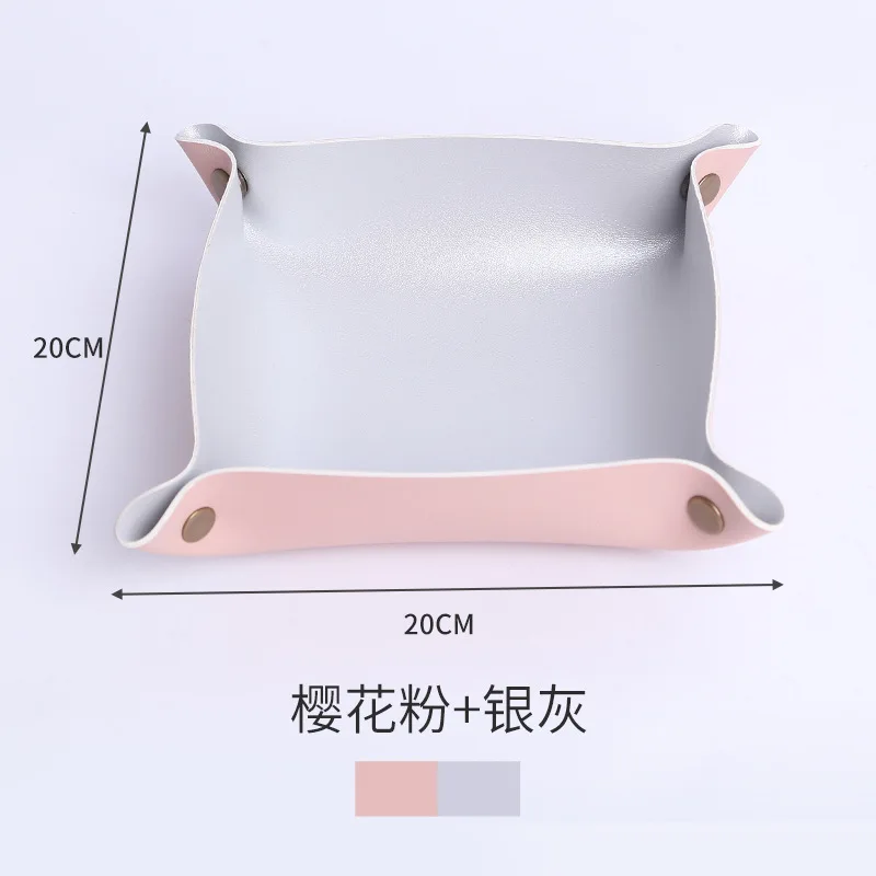 pink and gray Складной лоток для хранения из искусственной кожи, ювелирные изделия с чеканкой, настольный органайзер, 20X20 см - Цвет: pink and gray