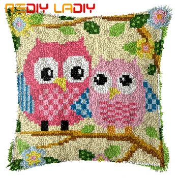 

Latch Hook Cushion Cartoon Owls Pre-Printed Canvas Cushion Cover Acrylic Yarn Crochet Pillow Case Kits Hobby & Crafts Home Decor