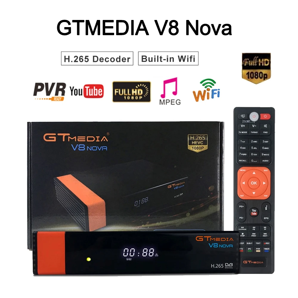 GTMEDIA V8 NOVA HD Смарт ТВ спутниковый ресивер встроенный WiFi H.265 поддерживает DVB-S2 USB 2,0 вход питания DC 12 В/1.2A ТВ Декодер