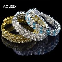 AOUSIX New Fashion Crystal 2 rows Bracelets & Bangles for Women 8 colors Rhinestone Stretching Bangle Upper Arm Bracelet Jewelry 1