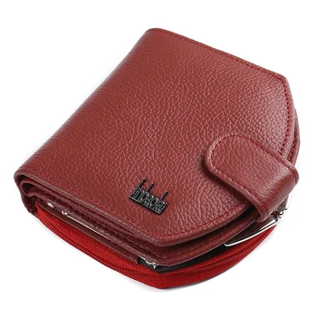 

FGGS-JINBAOLAI Wallet Lady Leather Zipper Trifold Leather Buckle Wallet Wallet Tide Red