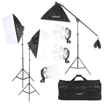 

Andoer Photo Studio Kit Photography Lighting Equipment w/ 12 * 45W Bulb Socket Softbox Light Stand Cantilever Stick Carrying Bag