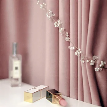 

Nordic Luxury Velvet Thick Blackout Curtains German Flannel Fabric Meat Pink Curtains For Princess Room Window Decor AG557#4