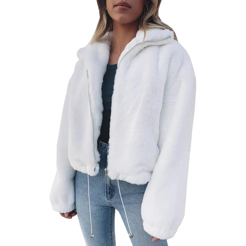 

LOOZYKIT Women Autumn Winter Faux Fur Jacket Warm Fluffy Teddy Coat Plus Size Long Sleeve OuterwearTurn-down Collar Coat Female