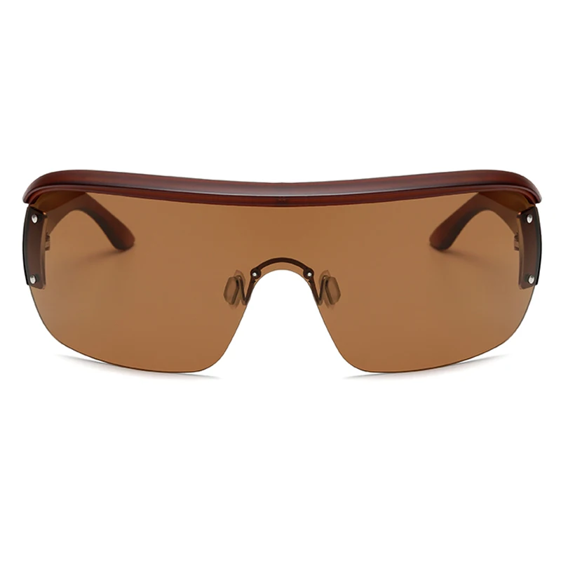 LongKeeper Trend Semi Rimless One Piece Sunglasses Women Men Steampunk Oversized Shades Luxury Brand Design Sun Glasses UV400