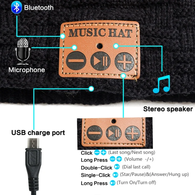 Шапка c наушниками Bluetooth для мужчин и женщин, Спортивная Bluetooth шапка, Беспроводная музыкальная шапка, толстая вязаная шапка, поддерживающая Bluetooth Вызов