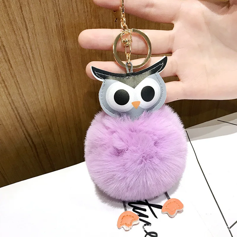 New Style Faux Rex Rabbit Fur Adorkable PU Leather Owl Furry Ball Keychain Pendant Bag Pendant Promotional Gift