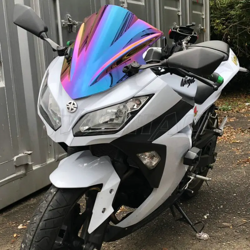 Мотоцикл двойной пузырь лобовое стекло ветер экран для 2013 Kawasaki Ninja 300 300R EX300 EX A B черный Иридиум