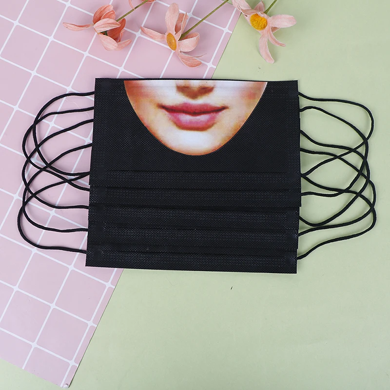 5Pcs 3D Women Mouth Pattern Funny Expression Mouth Face Mask Dustproof Cute Nonwovens Anime Face Mouth Mask
