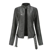 New Women Leather Coat Spring Autumn Long Sleeved With Belt Faux Leather Jacket Female Punk Outwear Ladies Biker Moto Outwear