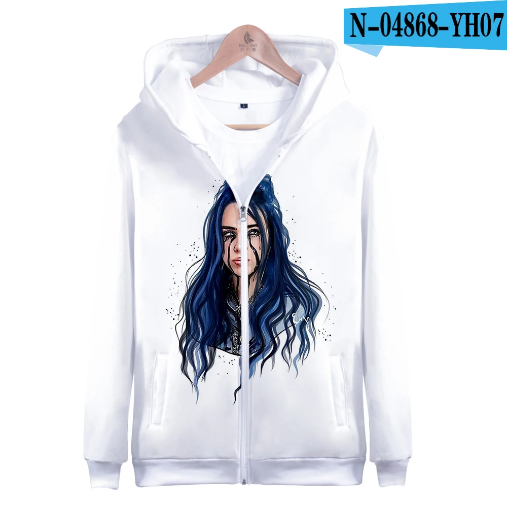 Billie Eilish 3D Толстовка для женщин и девочек; детская толстовка с капюшоном; куртка на молнии; пальто; одежда; Oveisized; одежда - Цвет: 02