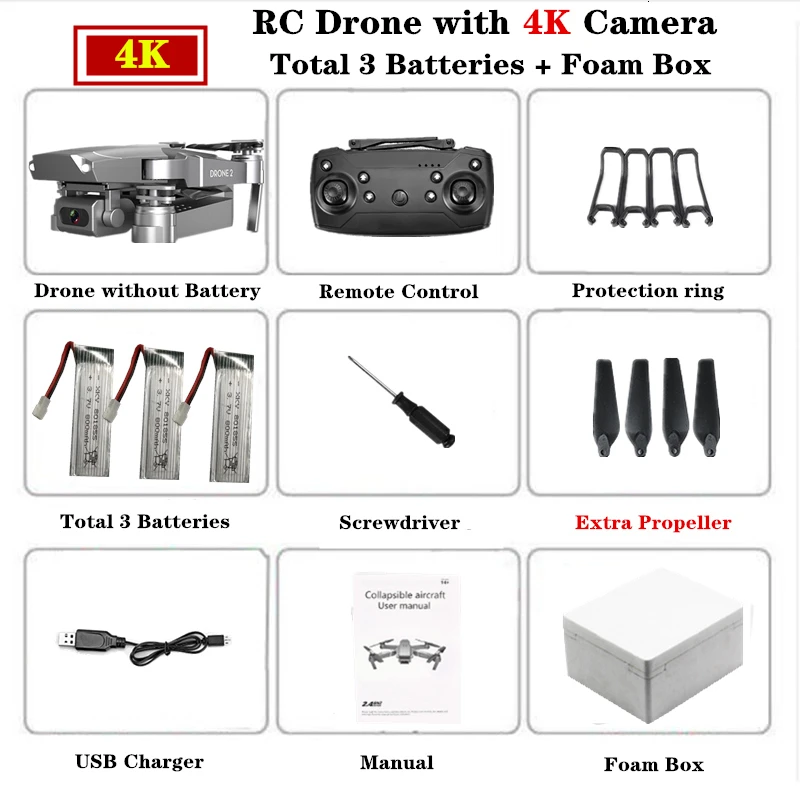 4K Foam Box 3B E68 Радиоуправляемый Дрон 4K HD камера wifi FPV Квадрокоптер складной Радиоуправляемый вертолет Квадрокоптер мини дроны VS E58 SG901 E520 Дрон игрушка подарок - Цвет: 4K Foam Box 3B