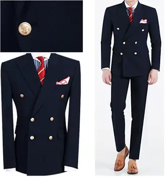 

2019 latest coat pant design men suits wedding suits Navy Blue Peaked Lapel Double Breasted 2 Piece Terno Slim Costume Homme