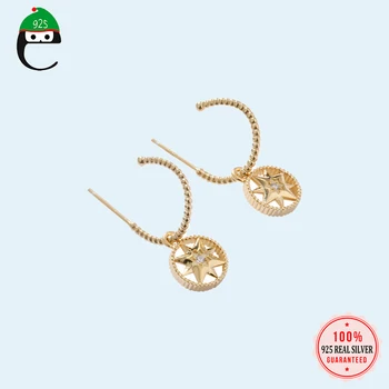 

Gold Hoop Earrings 100% 925 Sterling Silver Solid Stuff Made Linked Star Hoop Earrings For Women 925 Wholesale Jewelry DS1573