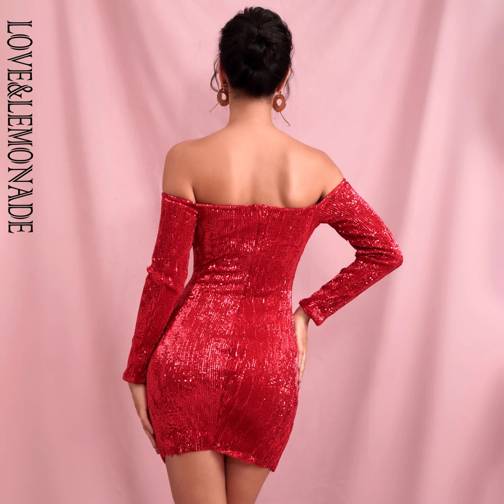 Love& Lemonade красное эластичное облегающее платье с воротником и блестками LM0608