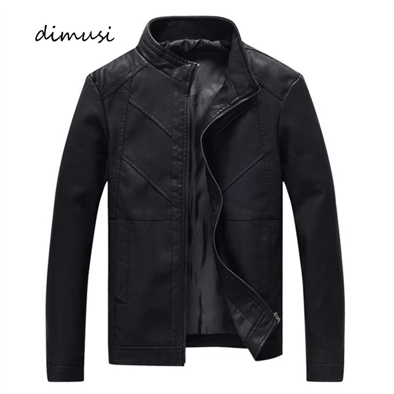 

DIMUSI Autumn Winter Mens PU Leather Jackets Mens Solid Collar Motorcycle Coats Mens Faux Biker Leather Windbreaker Jackets