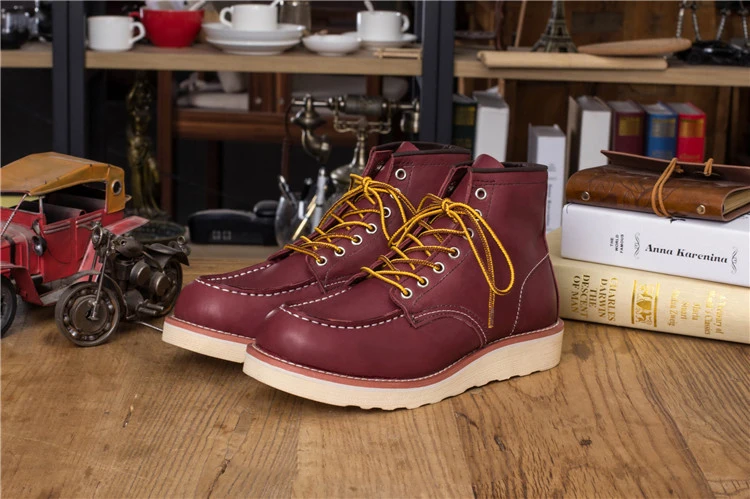 Wine red-1 Goodyear/Винтажные ботильоны в байкерском стиле из натуральной кожи; мужская повседневная обувь с квадратным верхом и крыльями; рабочие красные ботинки; Мужская обувь в стиле панк - Цвет: Wine red-1
