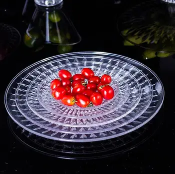 

50pcs/lot Transparent Food Sweets Fruit Dessert Dish Round Plastic Tableware Plates Snack Tray Bar Home Accessories SN3407