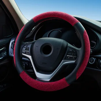 

Microfiber and Linen Auto Steering Wheel Cover 15 Inch Round Universal Anti Skid Factory Direct Sales