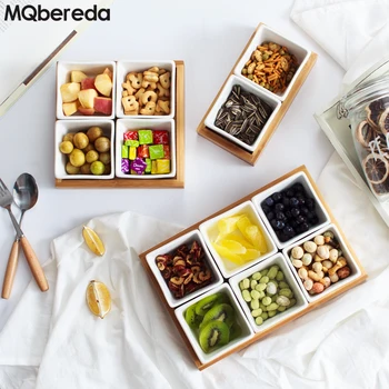 

Creative Rectangle Plate Japanese Ceramic Lattice Platter Fruit Plate Nut Modern Household Seed Snack Dish Restaurant Supplies