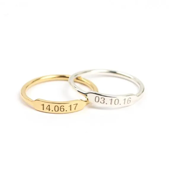 Ручной работы стекируемые на заказ Выгравированные начальные кольца для женщин золото серебро персонализированные Индивидуальные Имя обручальные кольца кольцо