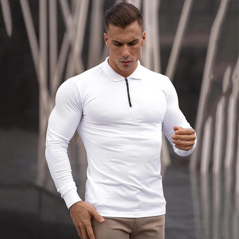 Camiseta de compresión hombre, Polo de manga larga, ajustada, para gimnasio, entrenamiento, Fitness|Camisetas para correr| AliExpress