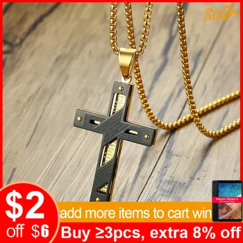 

Vnox Double Layer Cross Pendant Stainless Steel Men Necklace Nailed Cross Bible Jewelry Casual Male Faith Bijoux
