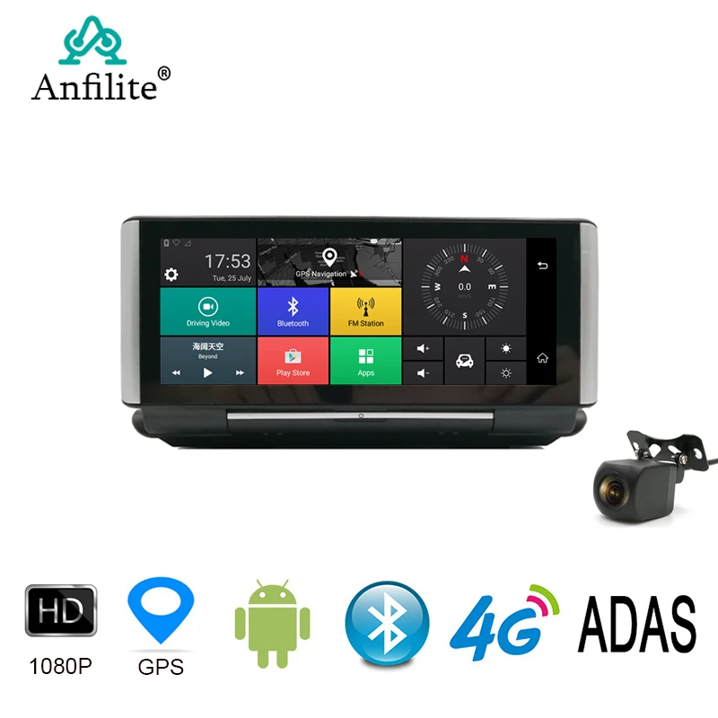 Автомобильный видеорегистратор Anfilite 7 дюймов Android 1 + 16 ГБ ADAS 4G Wi Fi Bluetooth GPS Full HD 1080P с
