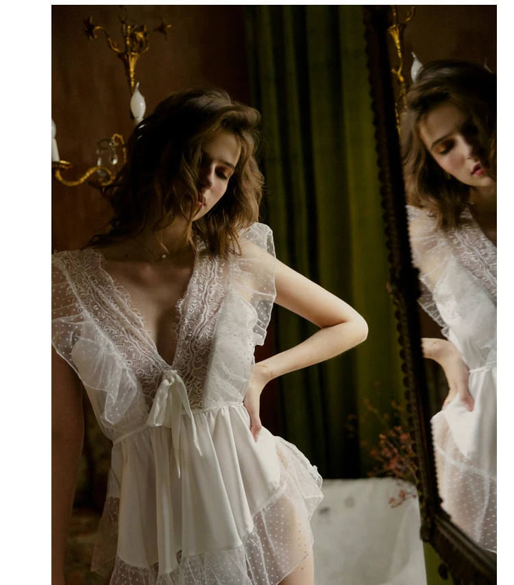 Kawaii Babydoll белое Полупрозрачное кружевное платье с бантом милое короткое