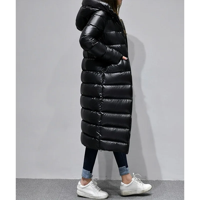 Зимнее длинное 20% женское белое пуховое пальто Женская Корейская куртка пуховик