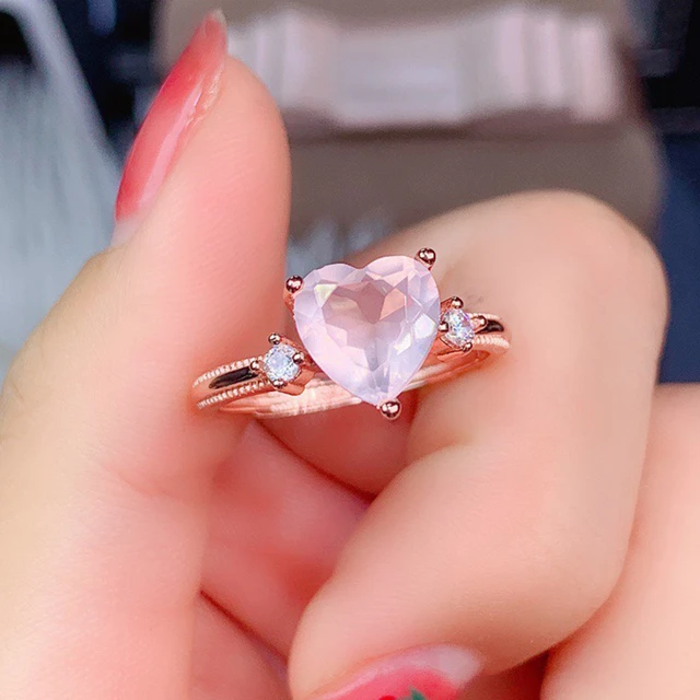 Rings For Women 925 Sterling Fine Jewelry Pink Heart Cubic