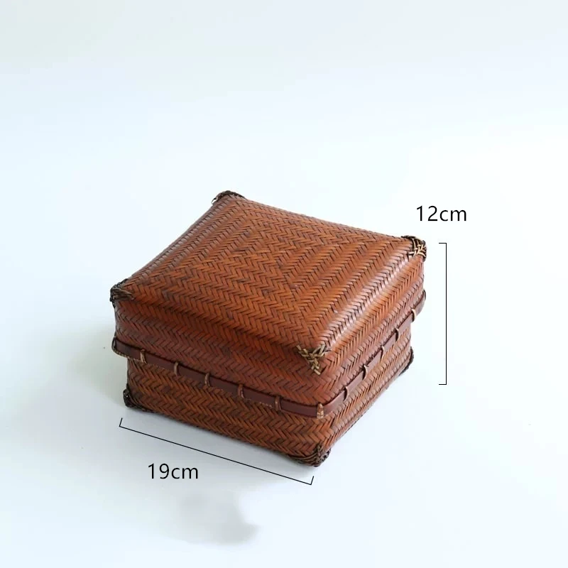 12x19cm Чайный сервиз коробка для хранения ручной работы основной цвет окружающей среды бамбуковая корзина коробка с крышкой Ретро китайский интерьер украшения - Цвет: 12x19cm