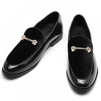 

37~48 Plus Size Mens Red Bottoms Formal Shoes Suede Patent Leather Metallic Loafer Men Pointed Toe Slip On Dress Weddings Shoes