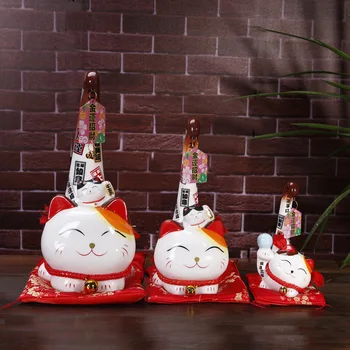 

1 piece of Japanese beckoning cat ceramic cartoon long-tail cat statue feng shui business decoration home decoration LB91612